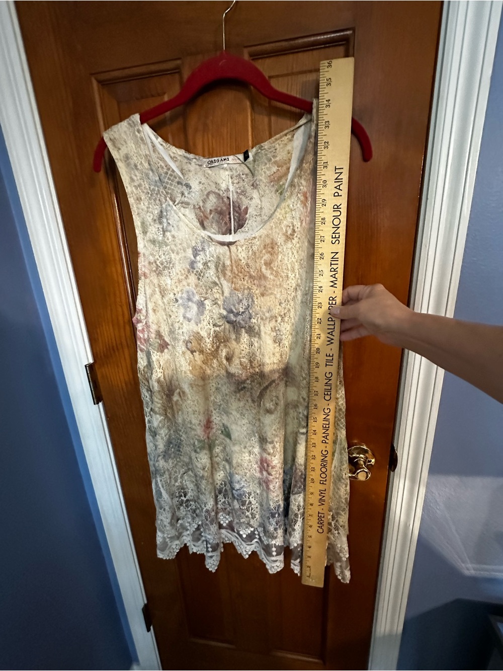 Sleeveless Floral Lace-Hem Tunic Top - Soft Beige Floral by S.O.L.A.N.C.E - Picture 6 of 6